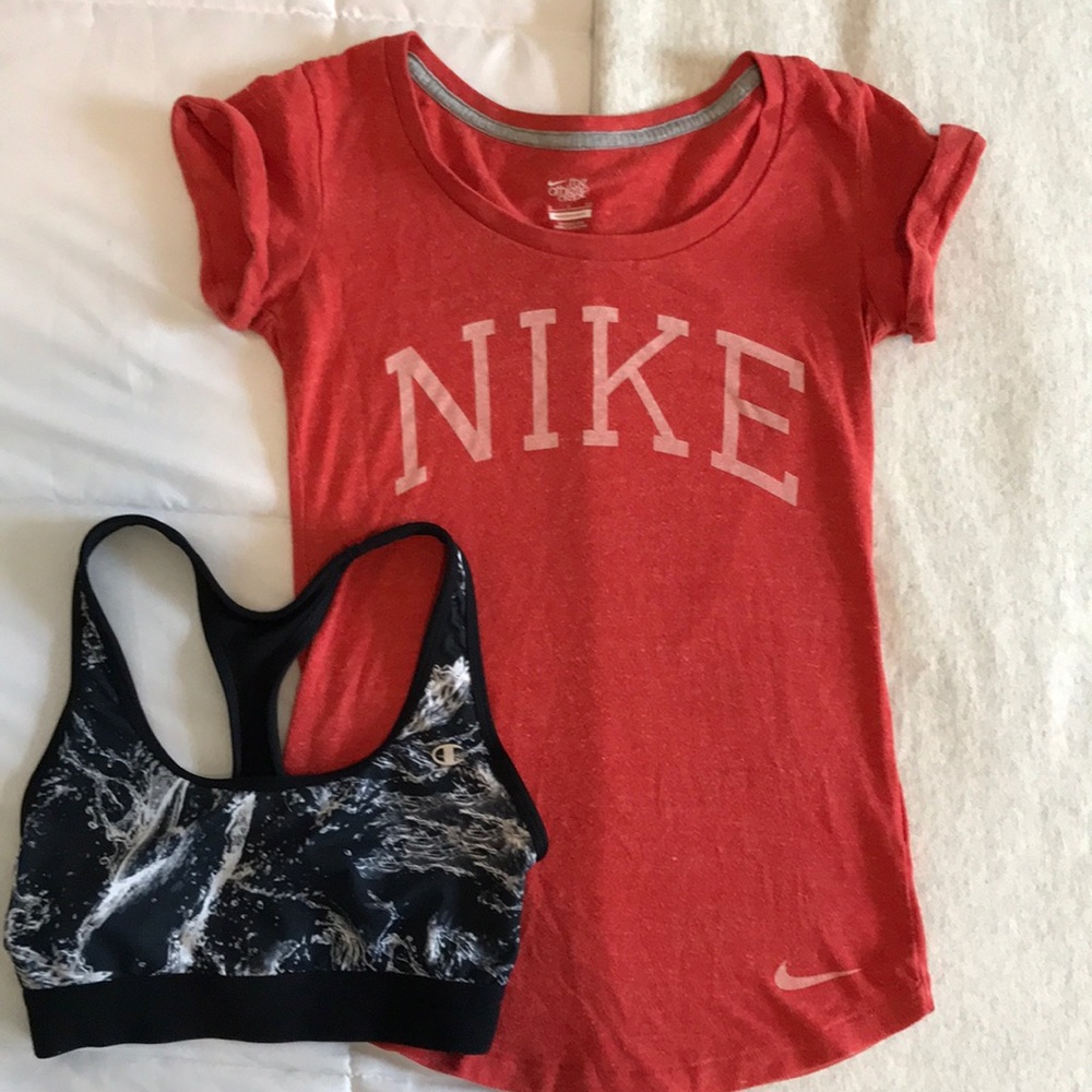 Nike workout shirt & Champion sports bra bundle!